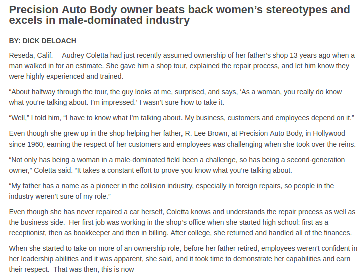 An article about Precision Auto Body Shop